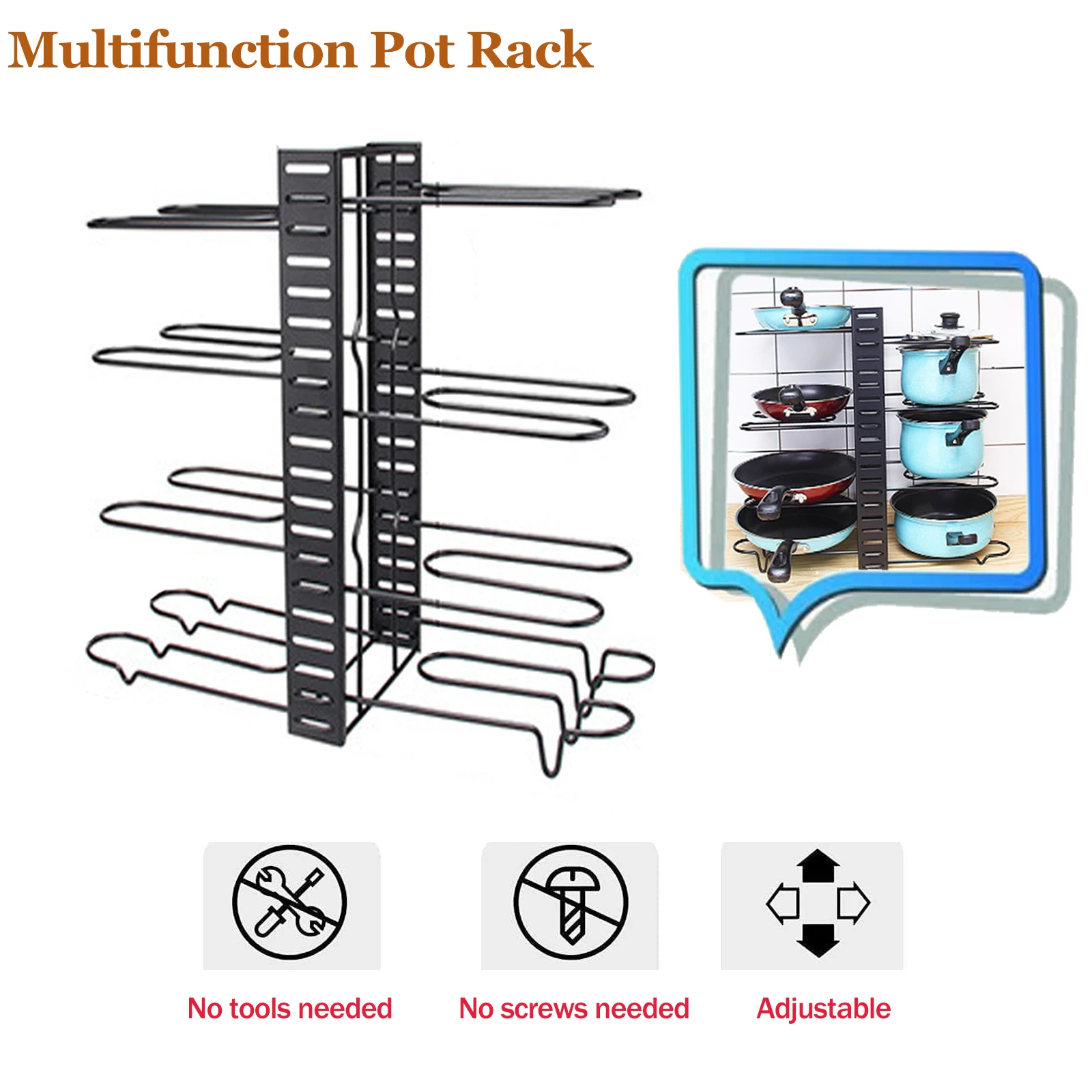 8 Dividers Pots And Pans Storage Rack Lid Frying Pot Pan Organizer