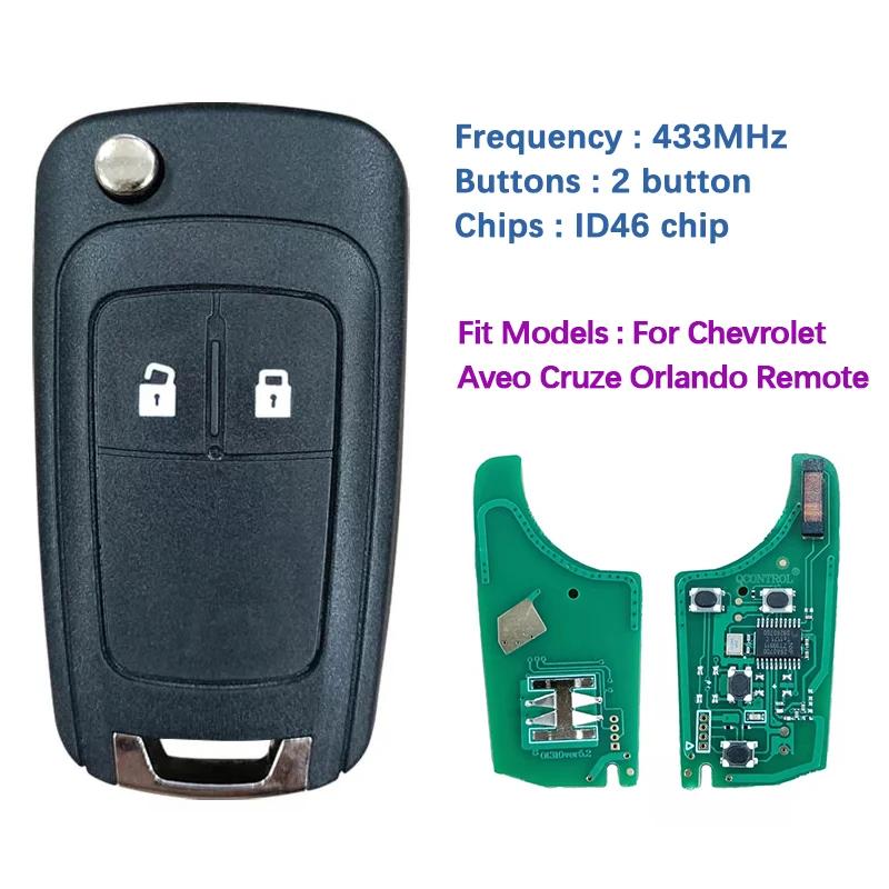 CN014005 Aftermarket 2 Button Remote Key For Chevrolet Aveo Cruze Orlando Flip Key Uncut Blade With 433MHz ID46 Chip whatskey 4 bottons flip folding car remote key replacement 315 433mhz 4d60 chip for jaguar x type s type xj xjr uncut fo21 blade