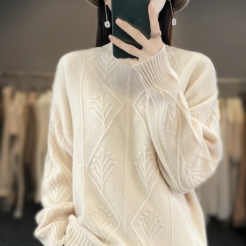 

Женский вязаный свитер с длинным рукавом и высоким воротником, пуловер из 100% австралийской шерсти, монохромный, новый стиль, модный тренд