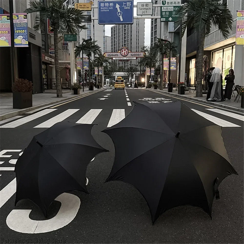 Gothic Style Cool Black Long-handled Umbrella for Paraguas Man Woman Sun and Rain Uv Umbrella