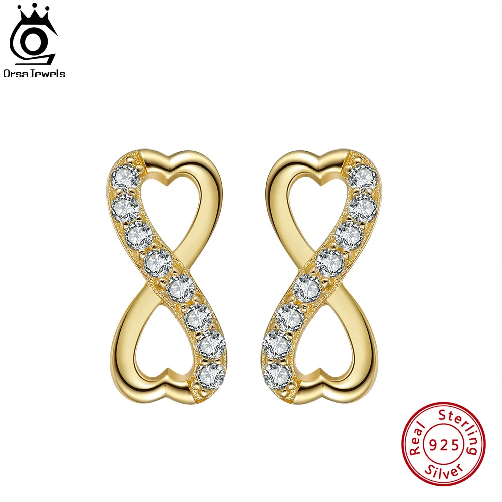 

ORSA JEWELS 925 Sterling Silver Infinity Stud Earrings for Women with AAAA Cubic Zirconia Geometric Earings 925 Jewelry SE359