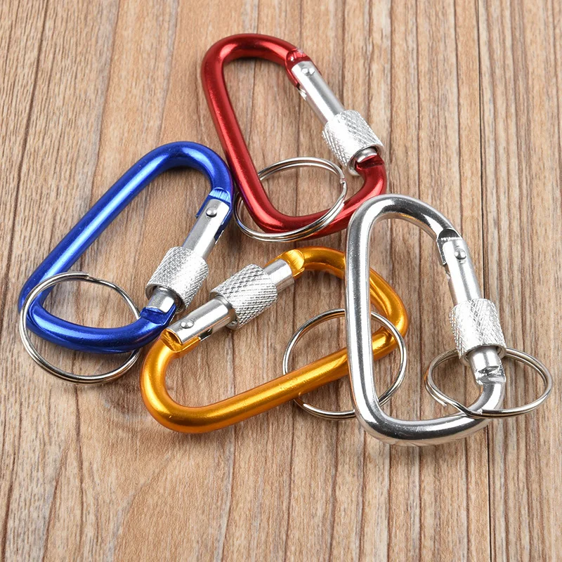 100Pcs Aluminium Alloy Safety Buckle Keychain Climbing Button Carabiner Camping Hiking Hook Outdoor Sports Key Ring Tools 2
