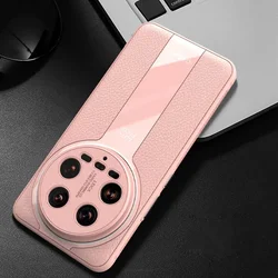 Luxury Lichi Leather Slim Matte Phone Case with Soft TPU and Lens Protection for Xiaomi 14 Ultra (Pink)