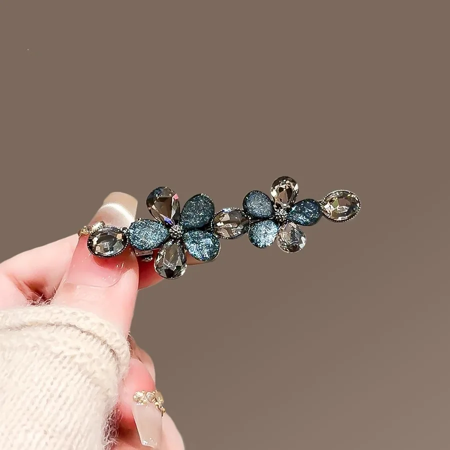 Neue schwarze Farbe Kristall glasierte Blume Haarnadel für Frauen exquisite Legierung Seite Clip Haarspange Entenschnabel Clip Haar-Accessoires – Detail 1