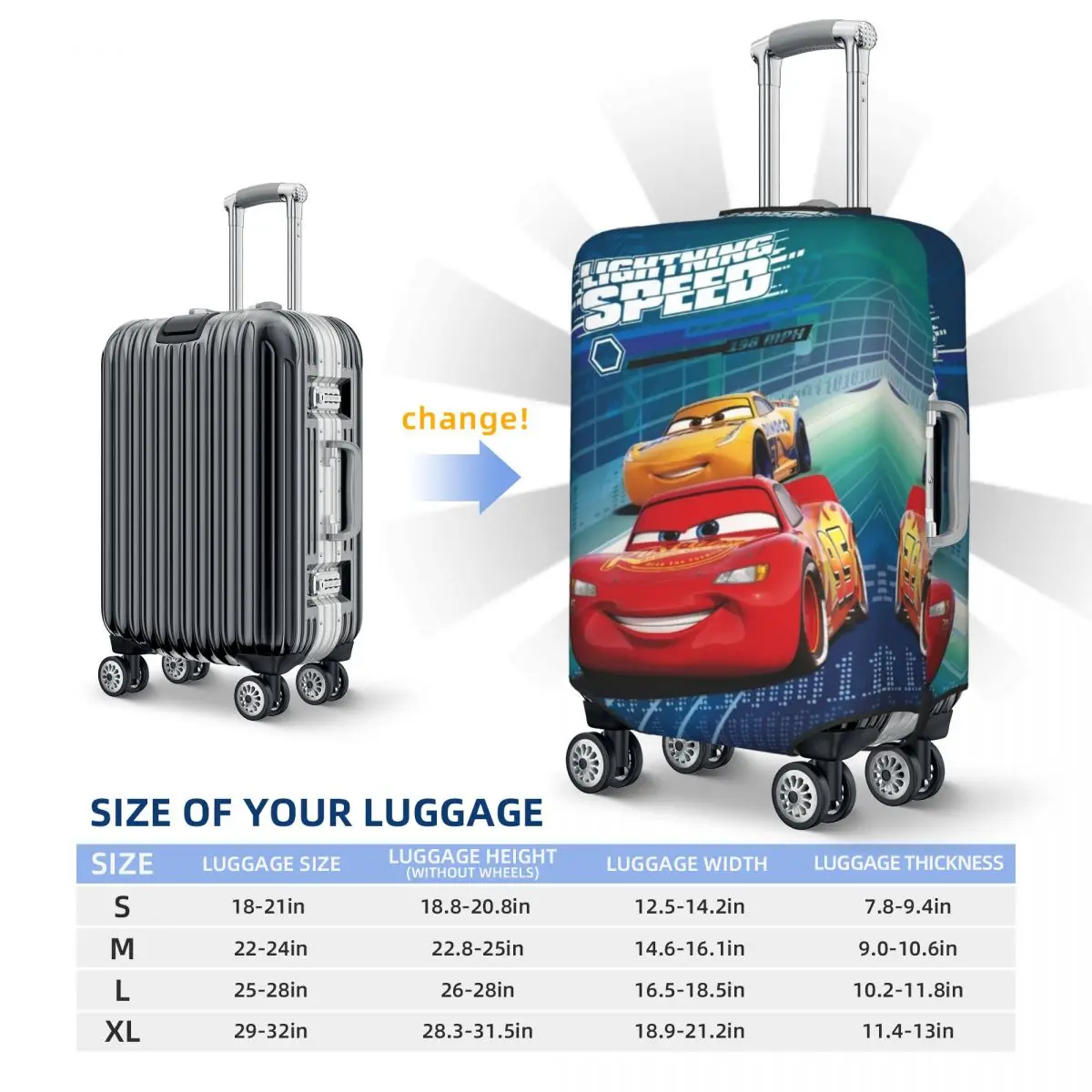 Custom Cartoon Pixar Cars Suitcase Cover Washable Travel Luggage Covers for 18-32 inch 6