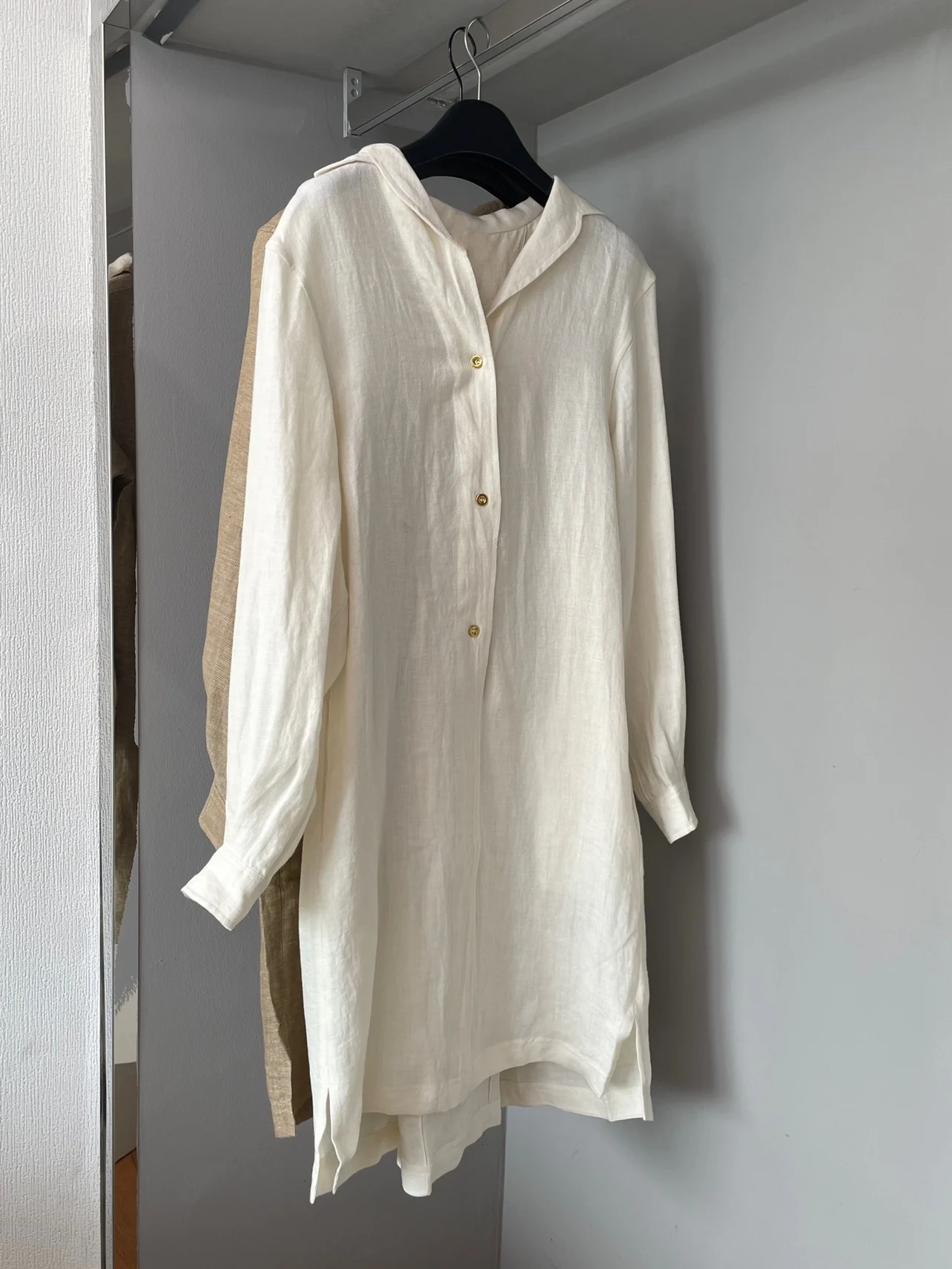 

Lp* Italy's New Lazy Fashion With Old Money Wind Imported Linen Pure-color H-version Shirt-style Dress Woman