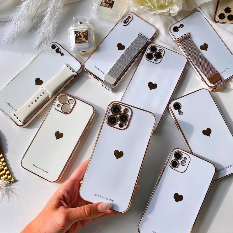 Luxury Heart Letter Plated Case For Iphone 13 Pro Max Xs Xr 7 8 Plus Silicon Electroplated Gold Cover For Iphone 12 11 X Se 22 Phone Case Covers Aliexpress