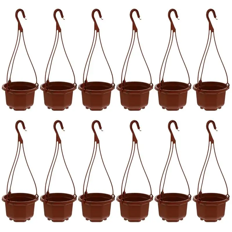 

12 Sets Hanging Flowerpot Plastic Flower Pot Succulent Planter Orchid Hanging Pot For Balcony Garden Planting Supplies 9.8cm