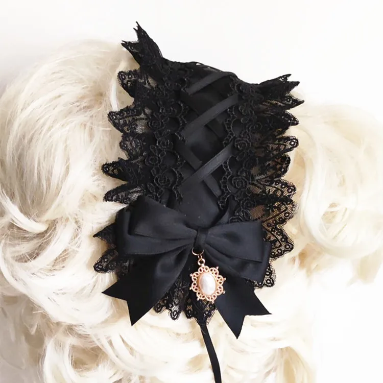 Red Dark Gothic Lolita Lace Hairband Black Headdress Cosplay