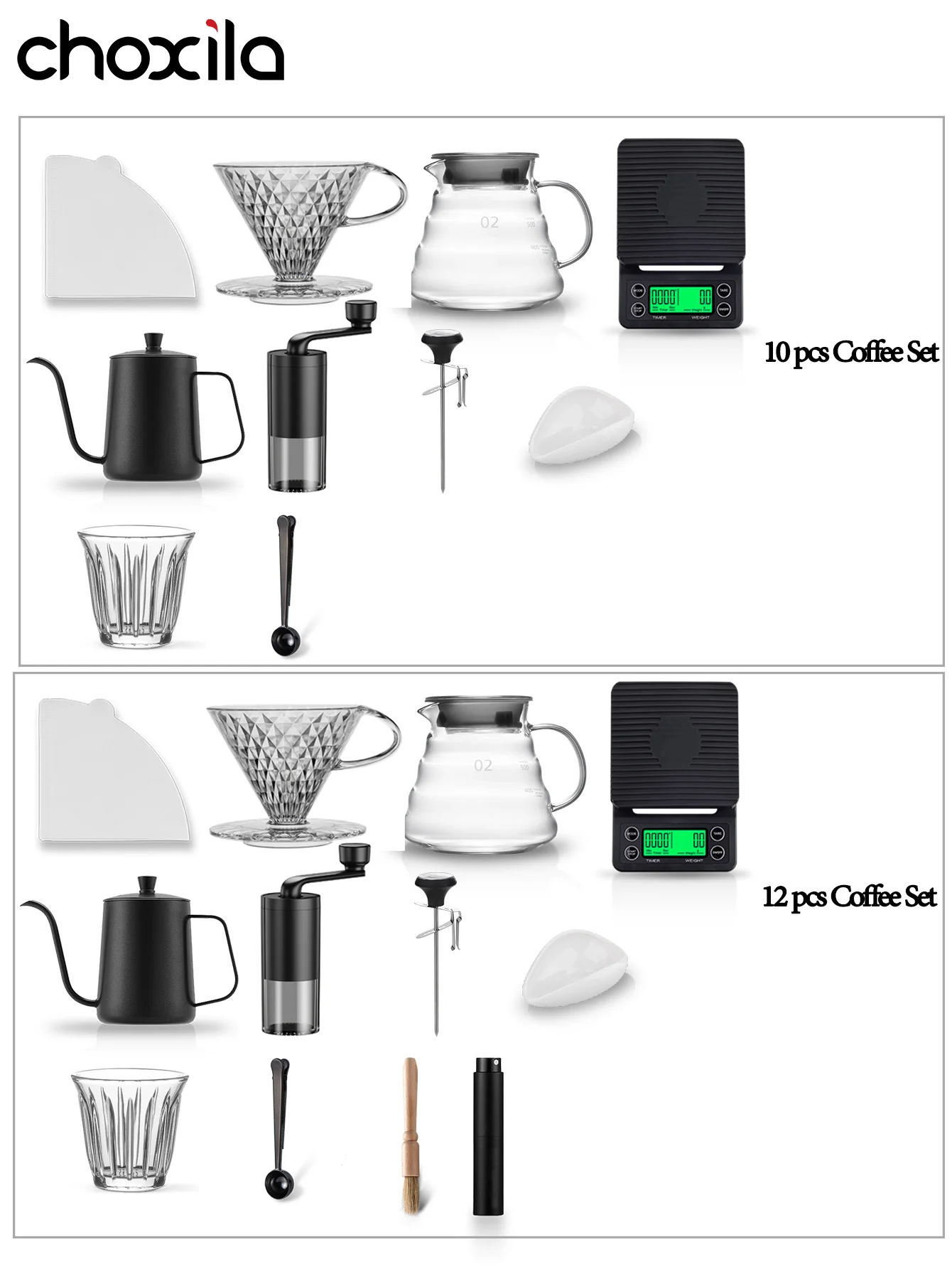 V02 Pour Over Coffee Dripper Set, 4/6/8/10/12 Pcs...