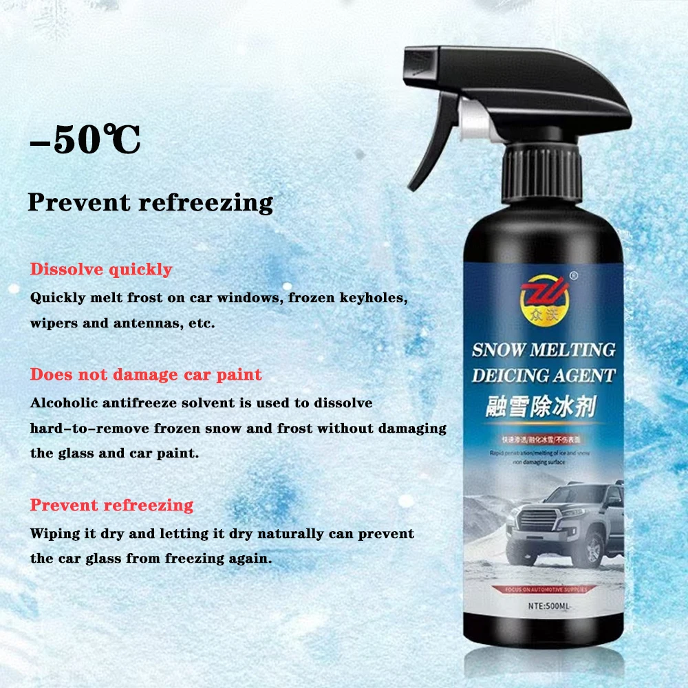 Car De-icing Spray Windshield De-icing And Snow-melting Defrost Spray Trigger Car Glass And Melting 500ML