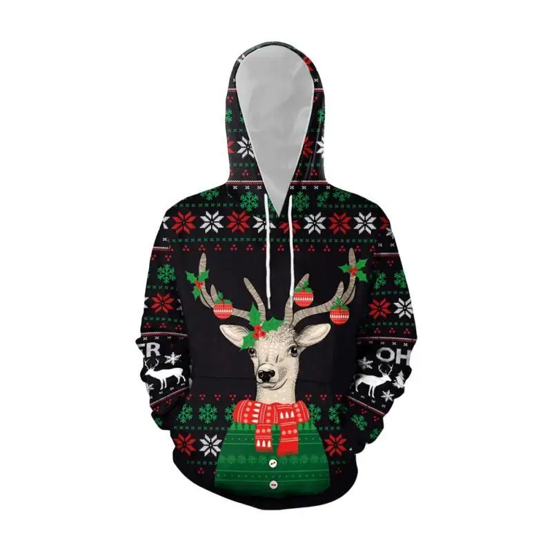 

Oversized Men Women Pullovers Christmas 3D Hooded Chic Clothing Outdoor Sweater Red Funny Reindeer Jumper Streetwear Y2k Tops