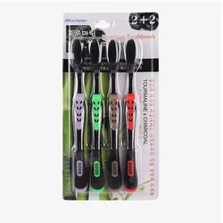 Premium Bamboo Charcoal Soft Bristle Toothbrush for Adults - Antibacterial Oral Care for Men and Women (4PC)