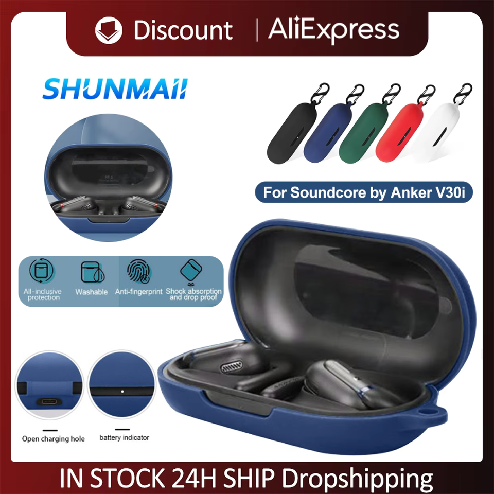 Silicone Protective Case Shockproof with Carabiner Charging Case Skin Cover Anti-Lost Protector Case for Soundcore by Anker V30i