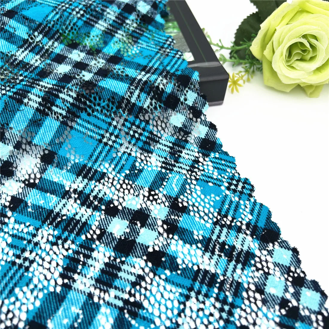 3y/lot Width 7 5/8 inch(19.50cm) 2-Tone Blue Elastic Stretch Lace Trim For Sewing Craft DIY Apparel Fabric Lace Garment Material 2
