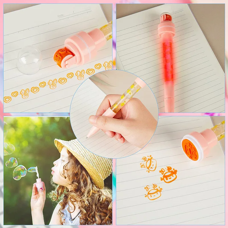Bubble Pen Multifunctional 3D Magic Pen 5-In-1 Light Roller Cute Stamp  Cartoon Fruit Ball Pen - AliExpress