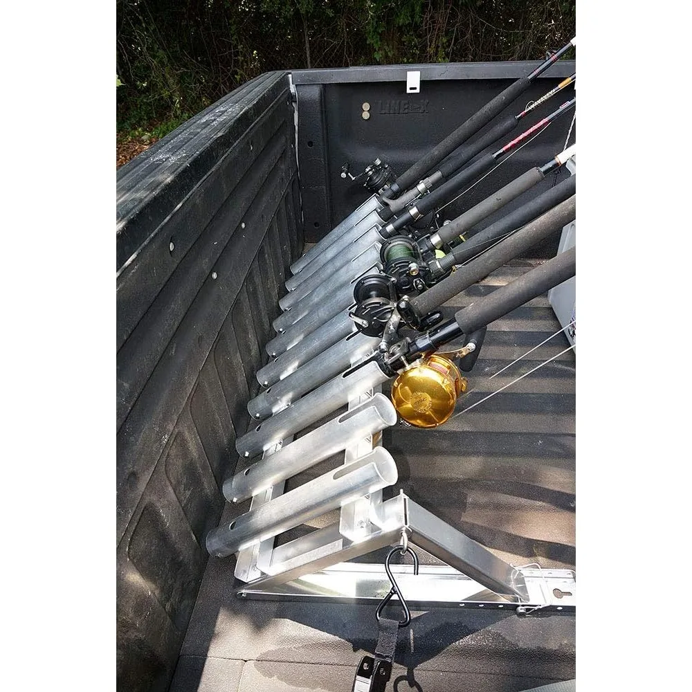 VFR004 10 Rod Wall Mounted Aluminum Steel Vertical Fishing Rod and Reel Holder Rack with Adjustable Installation