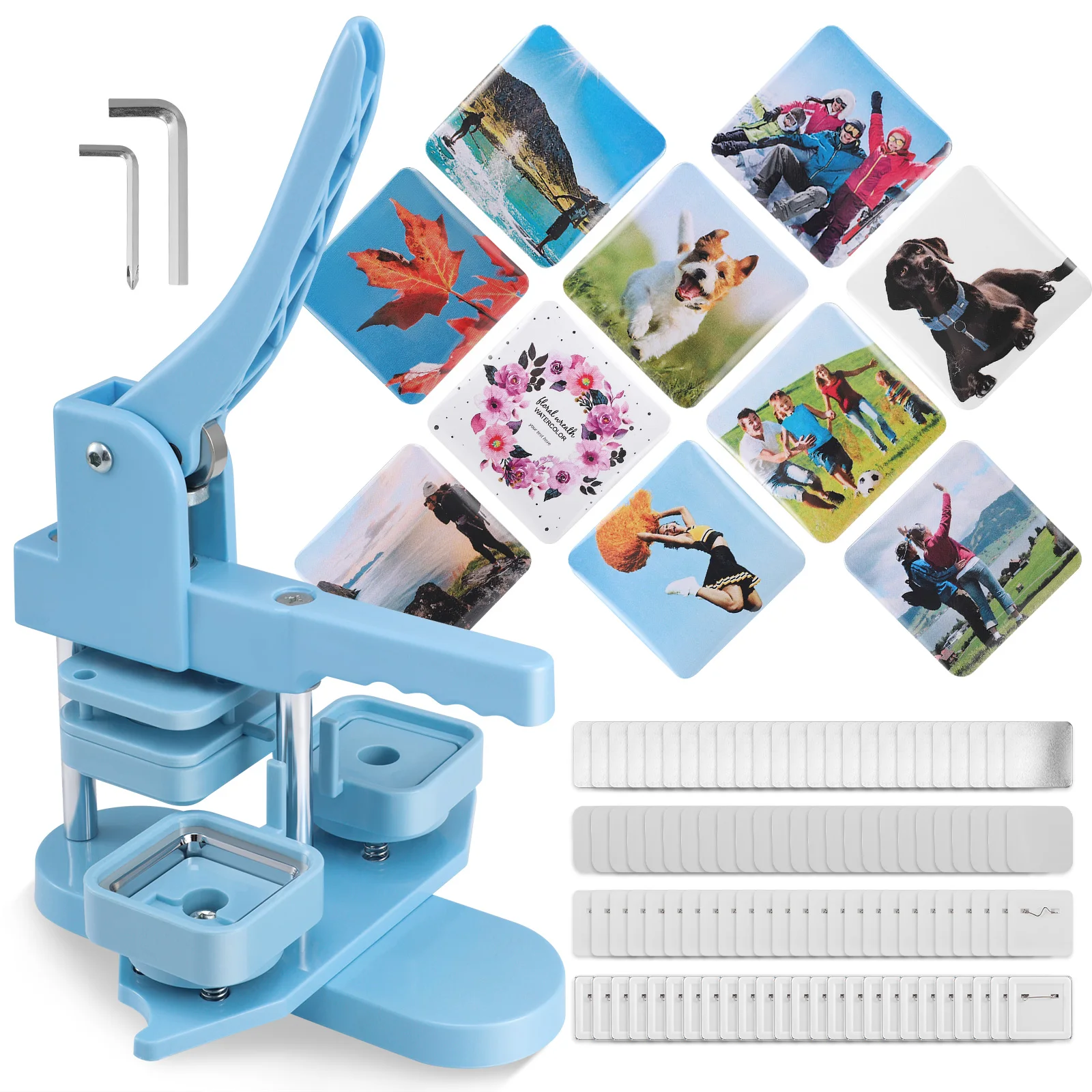 DIY Badge Pin Maker 50mm Square Chest Badge Machine 100 Sets Pin Micro Badges Button Maker Machine For Badges Button