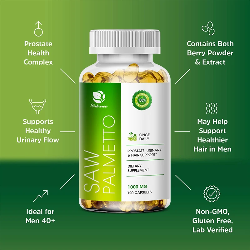 Lukaree Organic Saw Palm Capsule Prostate & Urinary Health Frequent Urination Men's Prostate Supplement Health Food Hair Growth