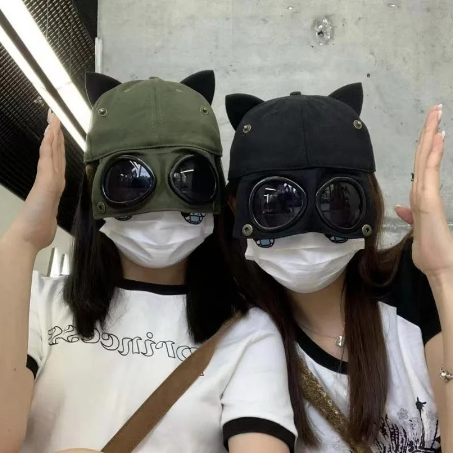New fashion with cat ears aviator glasses baseball cap women's sunglasses duck cap for sun protection