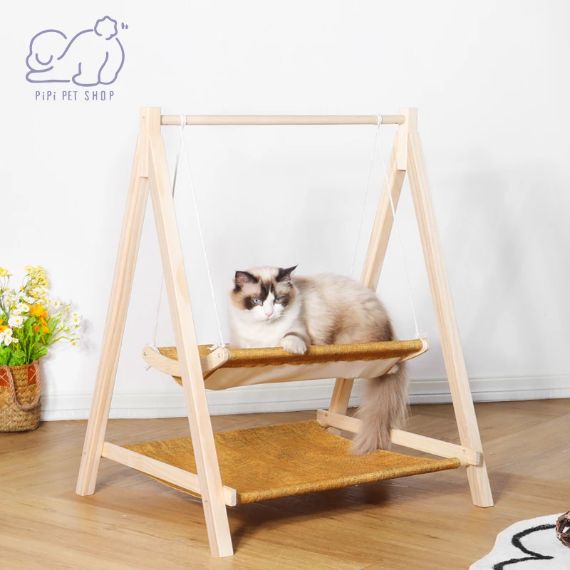 

Wooden Hammock Cat Swing Pet Scratching Climbing Board Hanging Basket Nest Four Seasons Universal Supplies Accessories