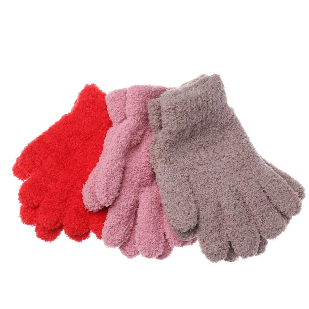 Hot Sale 0-11 Years Old Kids Winter Coral Plush Gloves Baby Full Fingers Soft Warm Candy Colors Mittens For Boys Girls