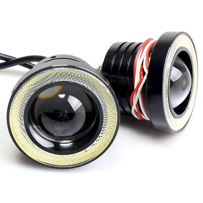 2.5'' 15W Car White COB LED Projector Angel Eyes Blue Ring DRL Fog Light Lamp