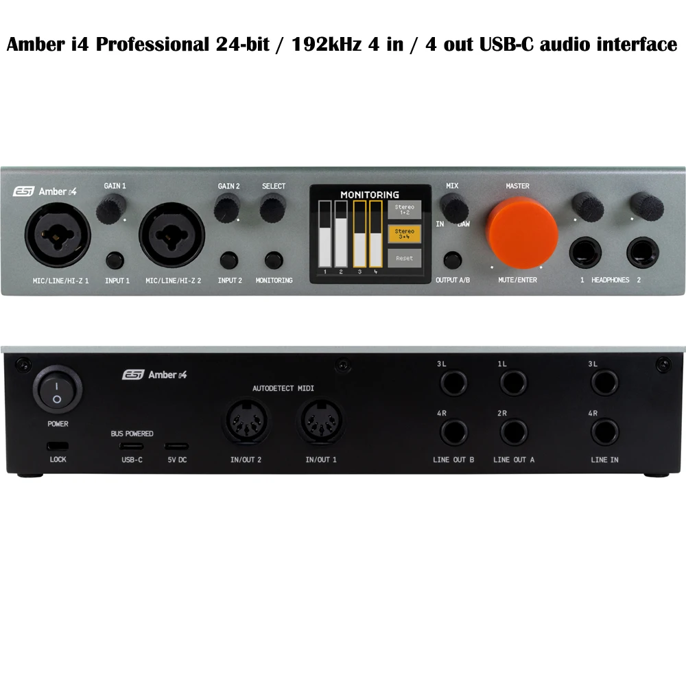 ESI Amber i4 Professional 24비트/192kHz 4입력/4출력 USB-C 오디오 인터페이스 (프로듀서, 스튜디오, 홈 뮤지션, 밴드, 콘텐츠 제작자용)