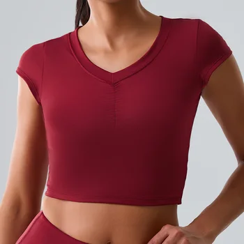 Women Tight Fitting Sports T-shirt Quick Drying Short Sleeved Push Up Yoga T-shirt Pilates Running Workout Fitness Short Sleeved 2