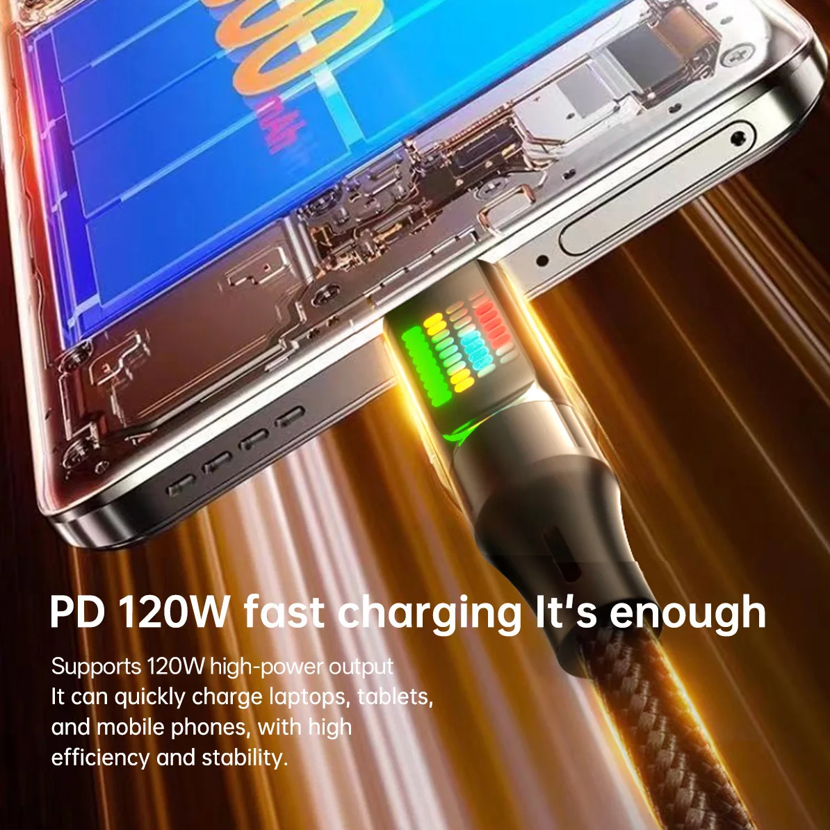 NNBILI 120W USBC to Type C 케이블, LED 조명이 있는 초고속 충전 케이블, 화웨이 삼성 S26용 USBA to Type-C 데이터 케이블