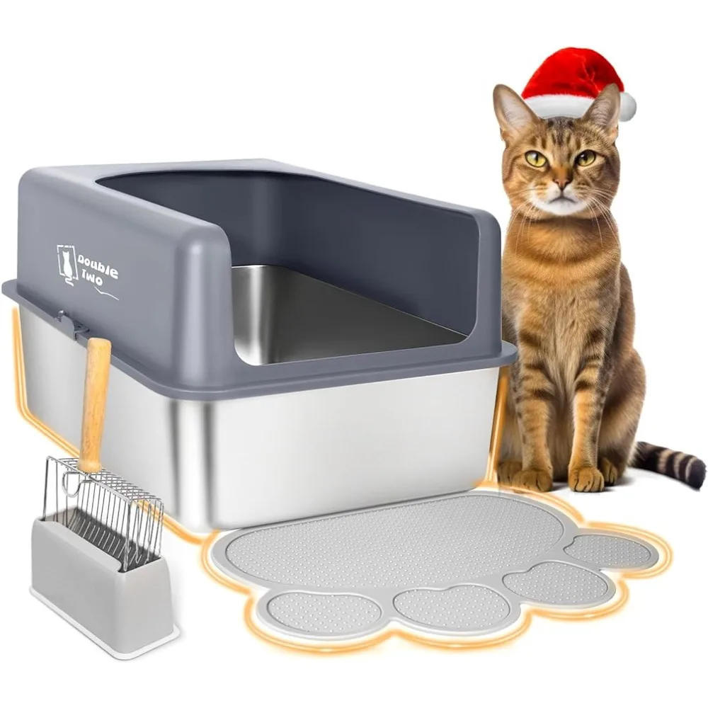 

Stainless Steel Litter Box 23.5*15.5*12 Metal Litter Box WIth Litter Mat Easy Cleaning and Less Smell Stylish and Modern