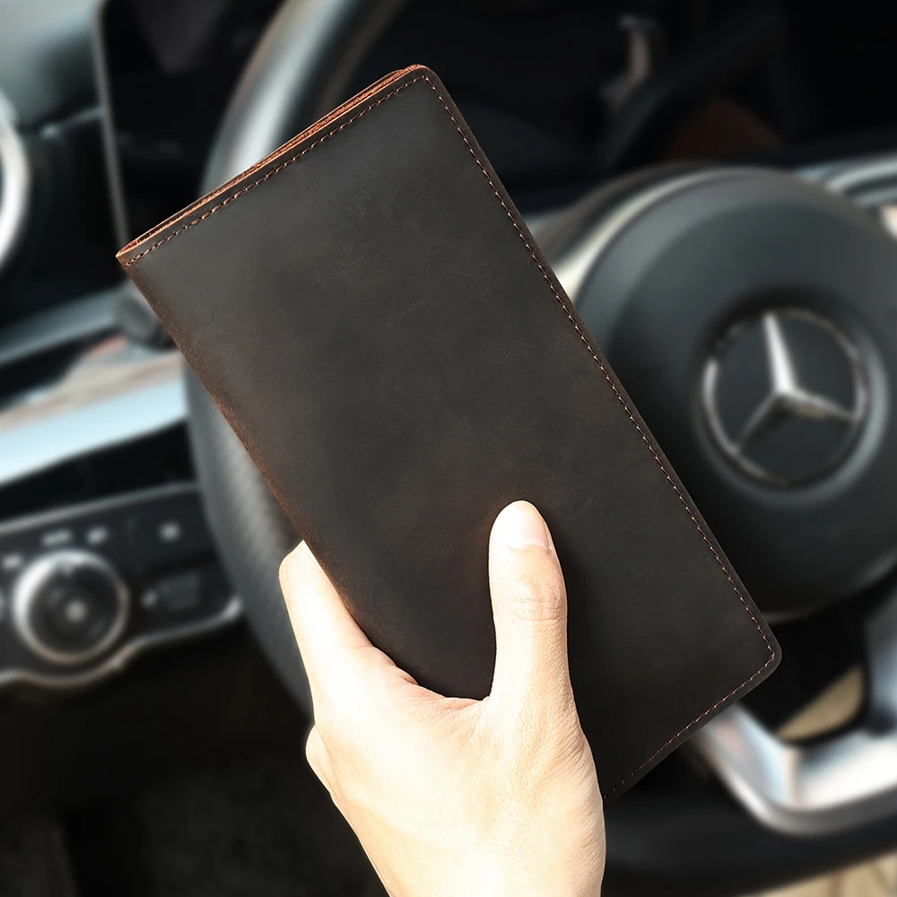 Crazy Horse Retro Men Wallet Long Simple and Thin Handheld Bag Men's Genuine Leather Multi Card Wallet New Style