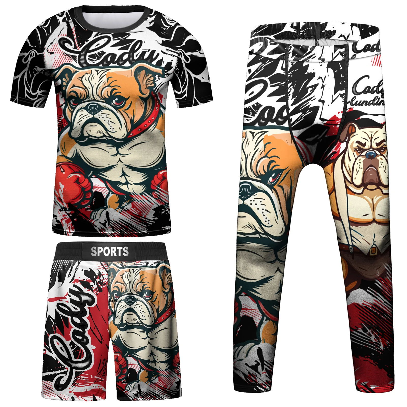 Cody Lundin Kid 4Pcs/Set MMA Jiu jitsu Rashguard T-shirt+Pant Children Bjj Gi Kickboxing Jerseys Boy Muay Thai Shorts Boxing Kit 2