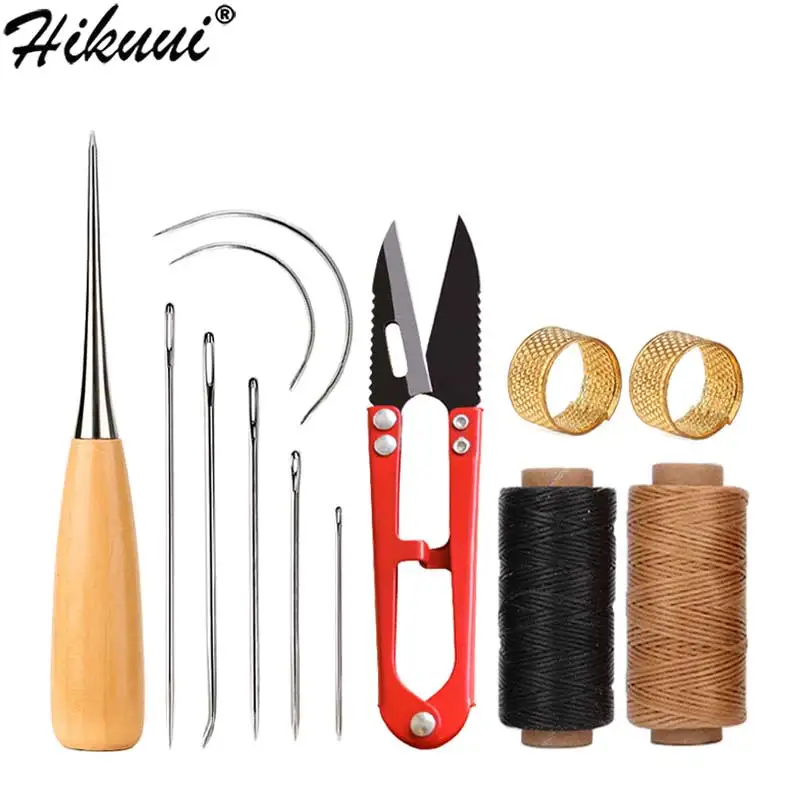 Leather Sewing Kit with Flat Waxed Thread Stitching Needles Sewing Awl Thimble Leather Working Tools Set For DIY Craft Handmade