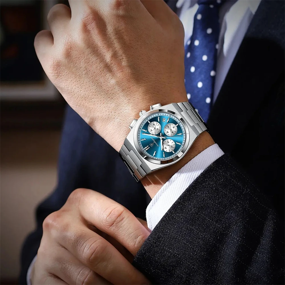 POEDAGAR Luxury Man Quartz Watch Sport Military Watch For Men Waterproof Luminous Date Chronograph Stainless Steel Men's Watches 5