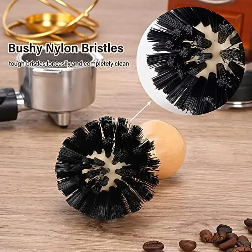 Brosse Nettoyage 360° Pour Porte-filtre Café 58mm - Poils Nylon, Manche En Bois - Accessoire Barista Pratique