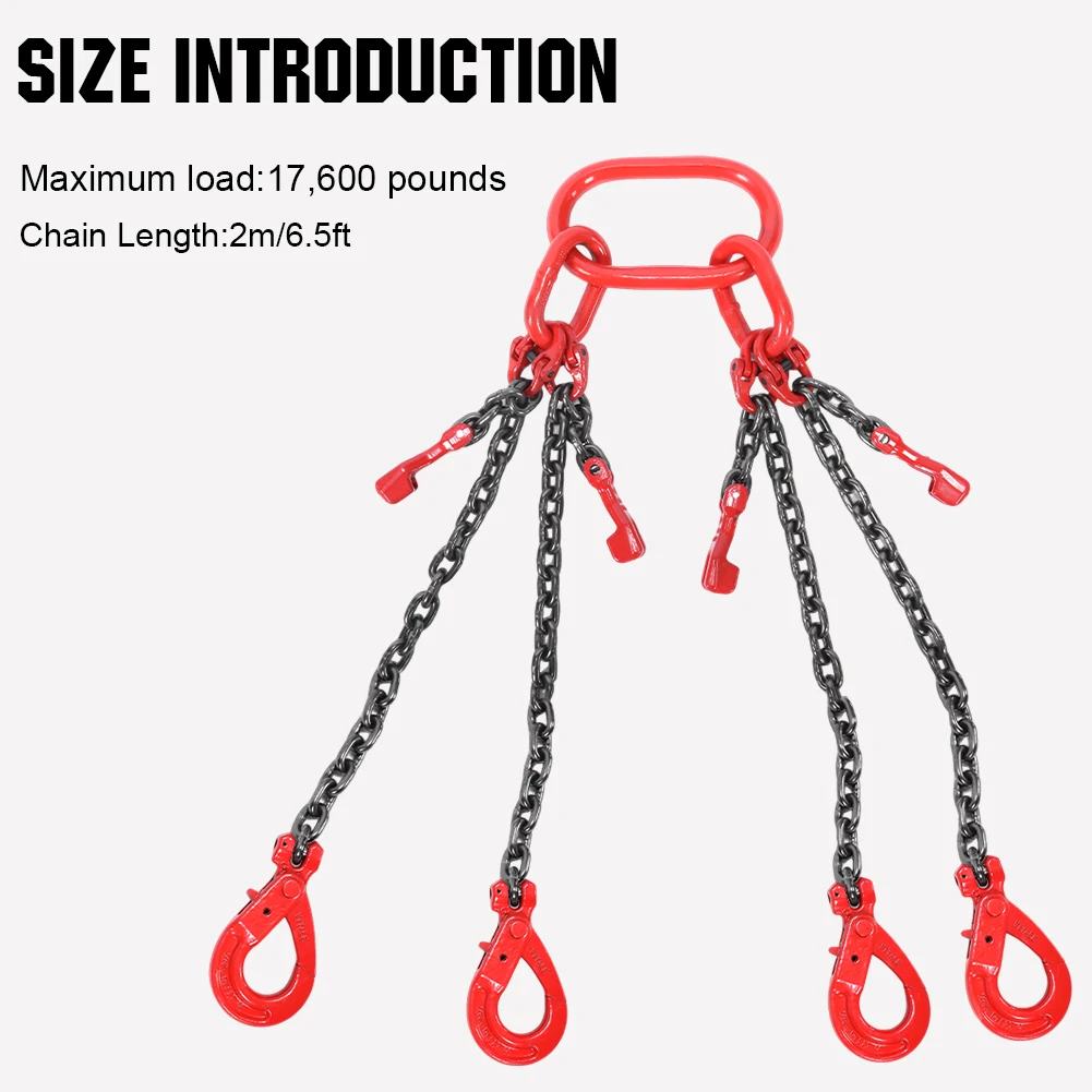 4 Point Lift Chains Rigging with Grab Hook 4-Strand Chain Hanger Combination Lifting Chain 4 Leg Chain Sling for Large Cargo