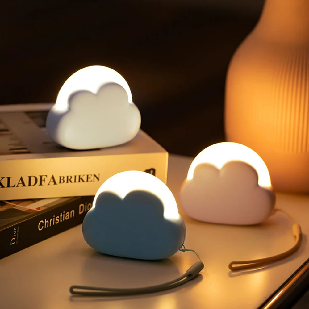 

New Kids Led Cute Cloud Shape Night Light With Lanyard 4 Lighting Modes Rechargeable 1200mah Battery Bedside Lamp