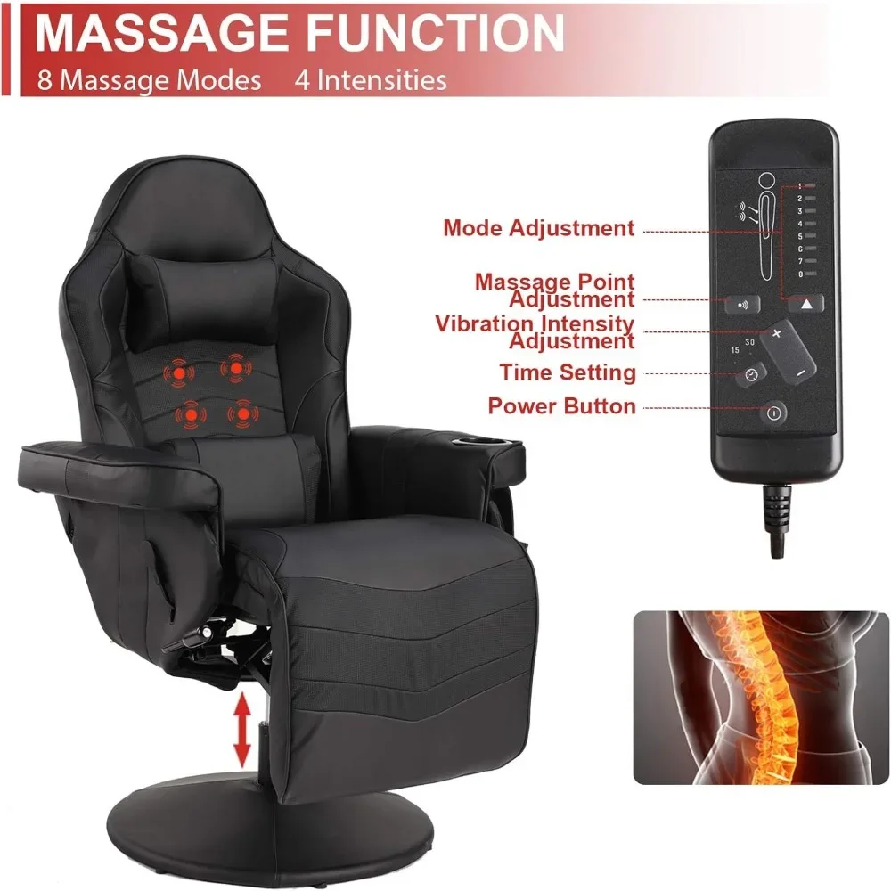 Massage Gaming Recliner Chair, Ergonomic Backrest & Seat Height Adjustment Swivel Recliner, PU Leather High Back Computer Chair 3