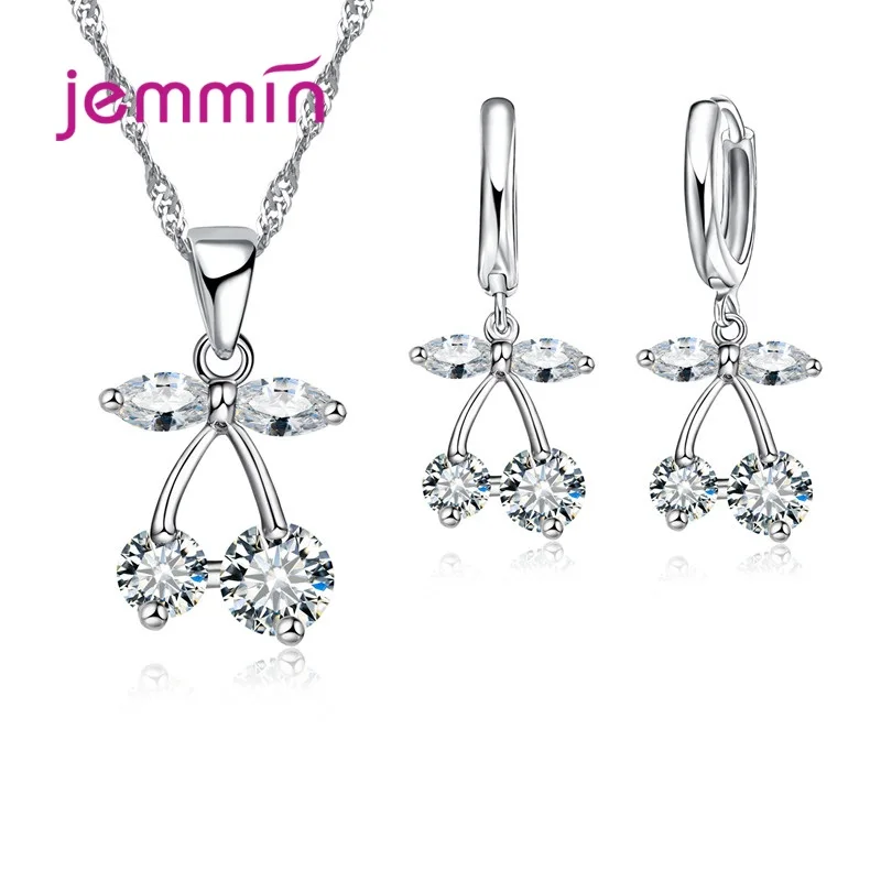 925 Sterling Silver Rainestone Pendant Necklace Earring Women Jewelry Set For European Brand