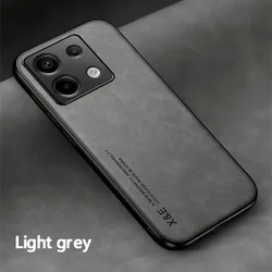 Elegant Leather Phone Case with Metal Plate Support for Car Hold - Premium Protection Cover (Light Grey)