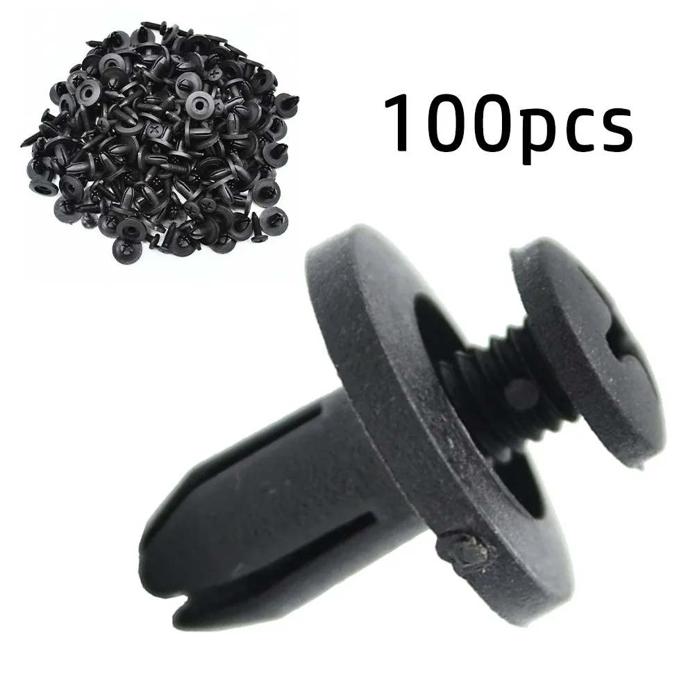 100Pcs Vehicle Pack Car Truck Bumper Fender Rivet Fastener Clips Fits 6mm Hole Black Interior Accessories Auto Fastener Plastic 50pcs 6mm universal plastic car fastener clip auto bumper fender push type fixing clips door panel fender liner rivet black