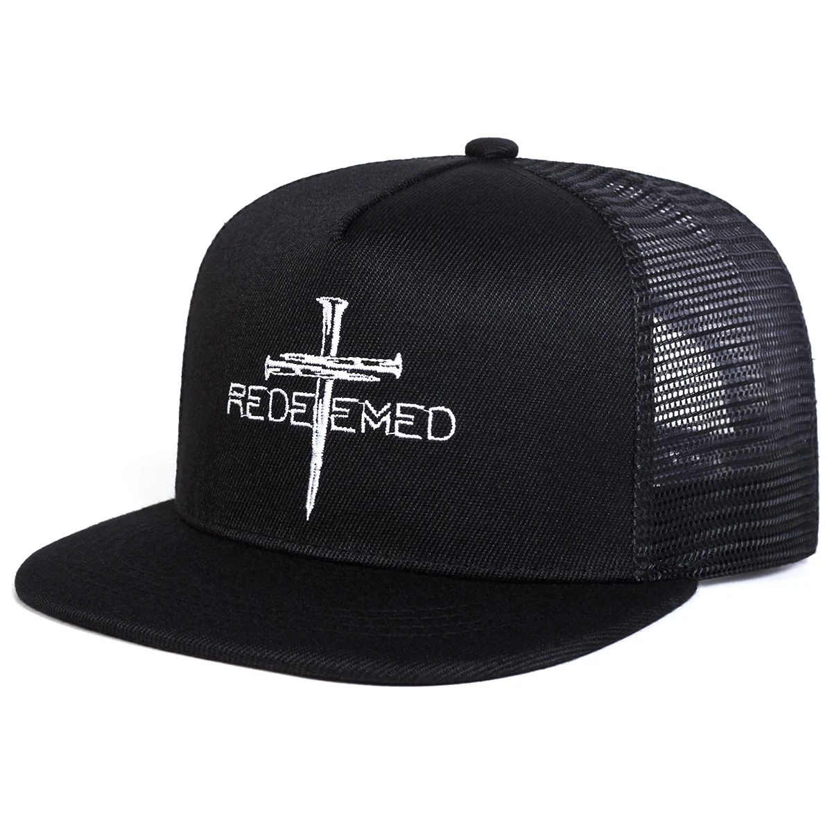 Unisex REDEEMED Hip-Hop-Netzhüte mit Kreuzstickerei, für Frühling und Sommer, für den Außenbereich, verstellbar, lässige Baseballkappen, Sonnenschutzhut, Sportkappe – Detail 2