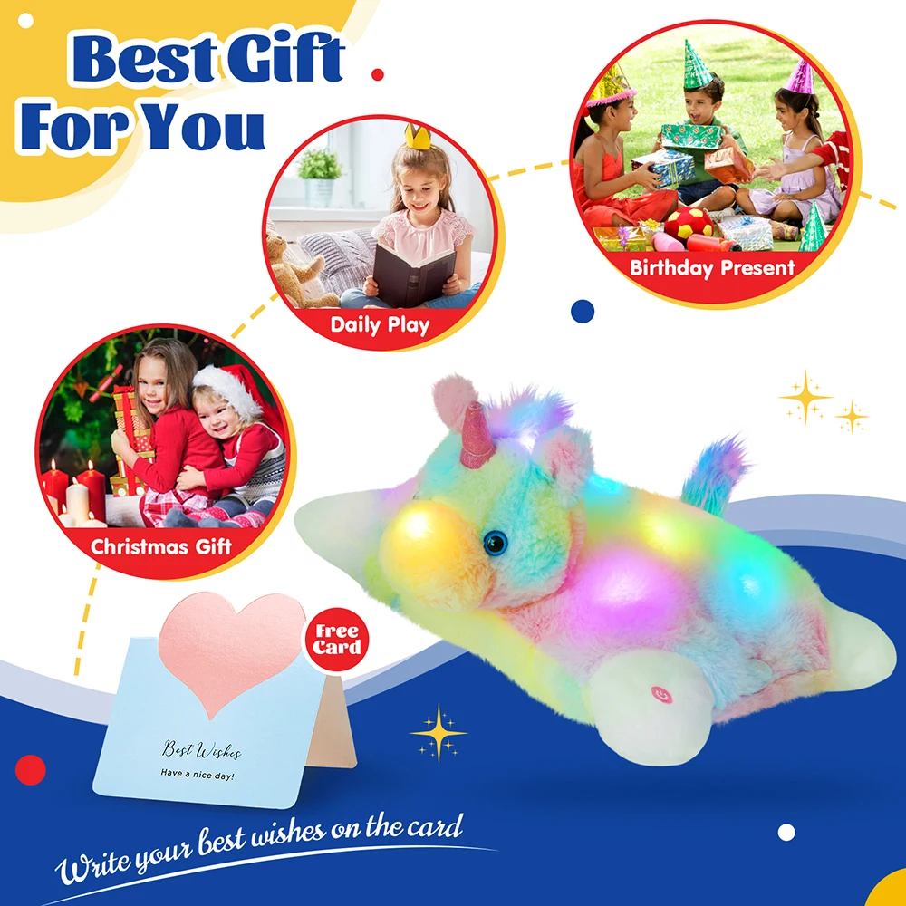 30cm Cotton Glowing Unicorn Plush Toys LED Light Throw Pillows Soft Lullabies Stuffed Animals Doll Toys Gift for Girls Kids