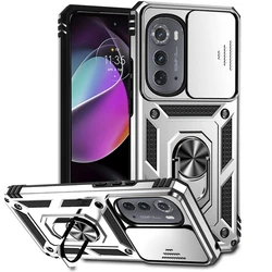 Full Cover Magnetic Phone Holder Case - Sleek Back Protection for Moto Edge 2022 (Silver)