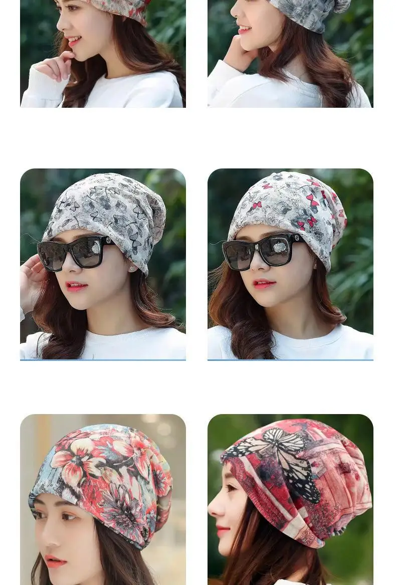 Turban-Mütze für Damen, Kopftuch mit Blumenmuster, winddicht, atmungsaktiv, Sonnenschutz, Outdoor-Beanie, Kopftuch, Baggy Cap, weibliches Kopfbedeckung – Detail 4