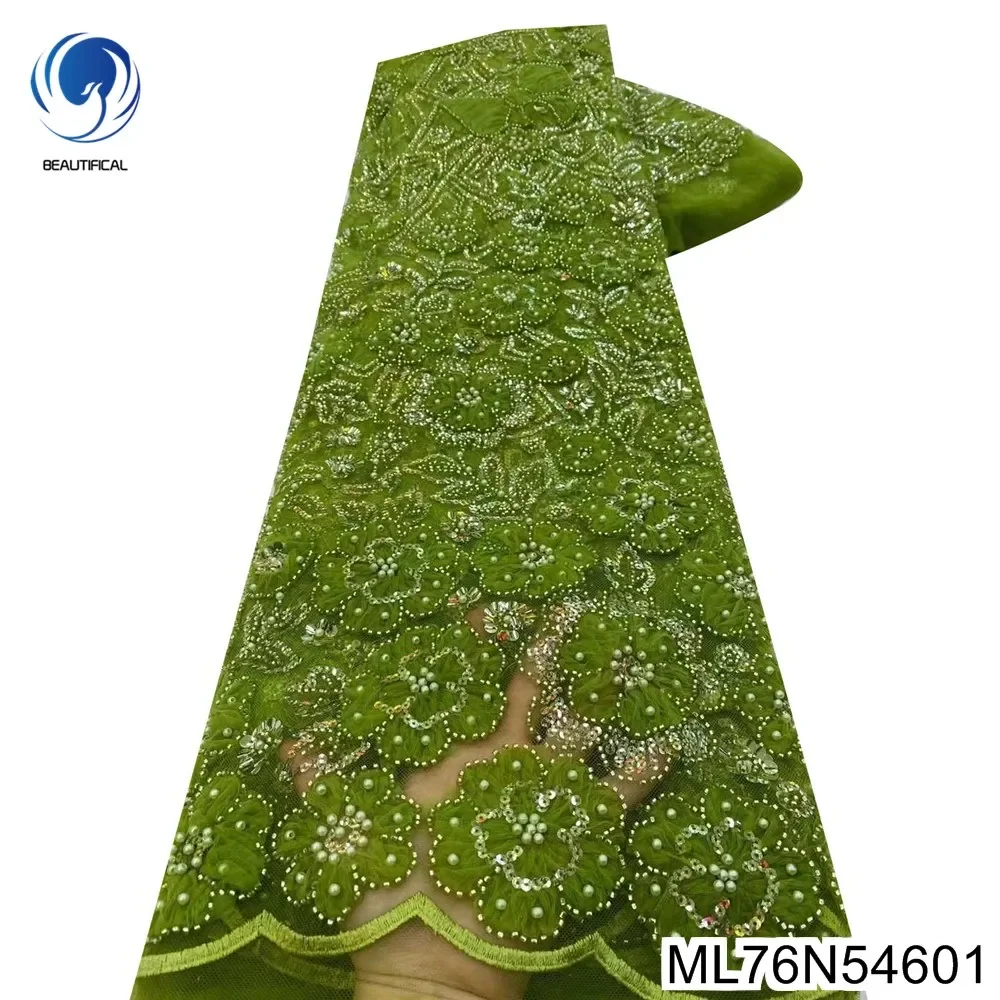 

African Sequins Lace Evening Dress, Heavy Beaded Fabric, French Fashion, Beauty, 2023, ML76N546