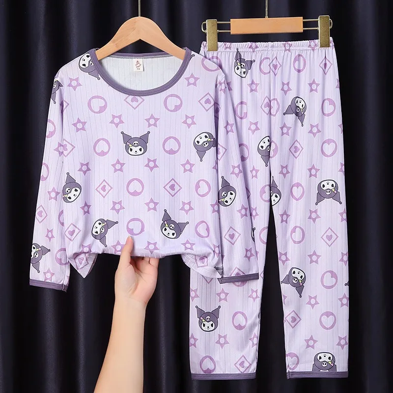

Новинка, весенне-Осенняя детская пижама Kawaii Sanrio Kuromi Cinnamoroll, аниме мультфильм, длинный рукав, тонкая модель