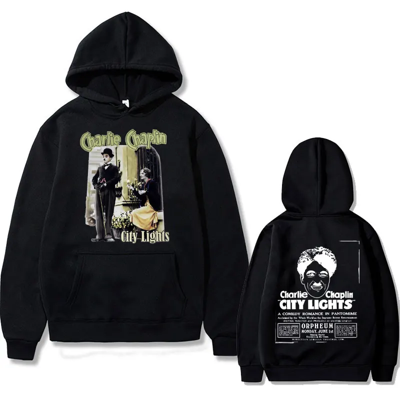 

Classic Vintage Movie Chaplin City Lights Double Sided Print Hoodie Men Women's Casual Hip Hop Sweatshirt Male Gothic Hoodies