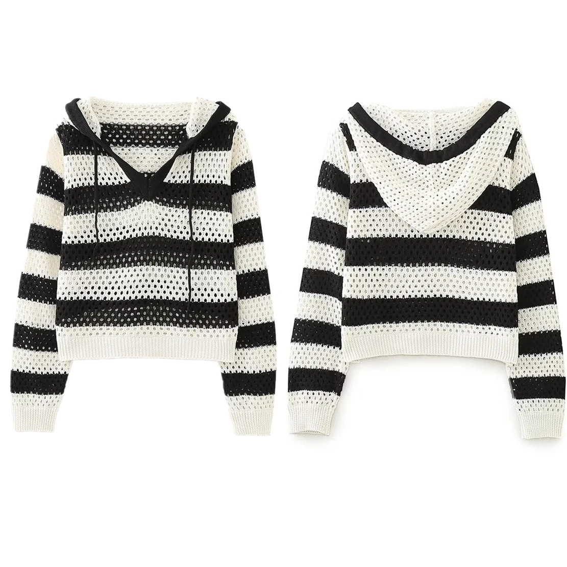 

Withered 2023 New British Hooded Sweater Fashion Striped Knitwear Women Casual Tops